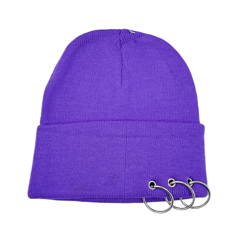 PURPLE BEANIE WITH PIERCING RING