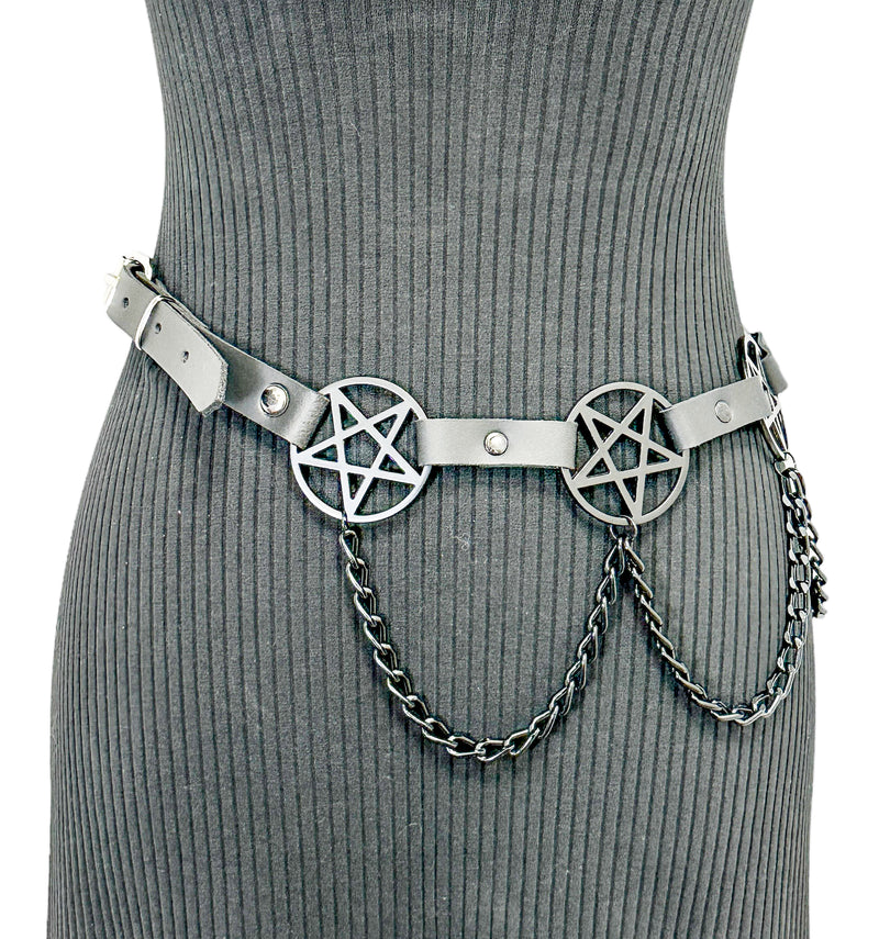 Pentagram Link Belt With Chain Black Penta