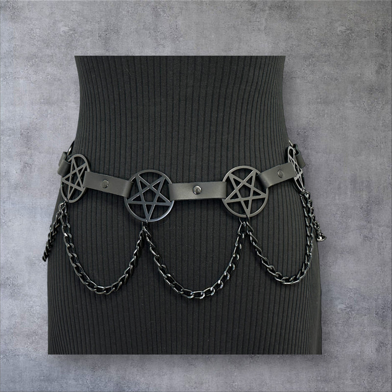 Pentagram Link Belt With Chain Black Penta