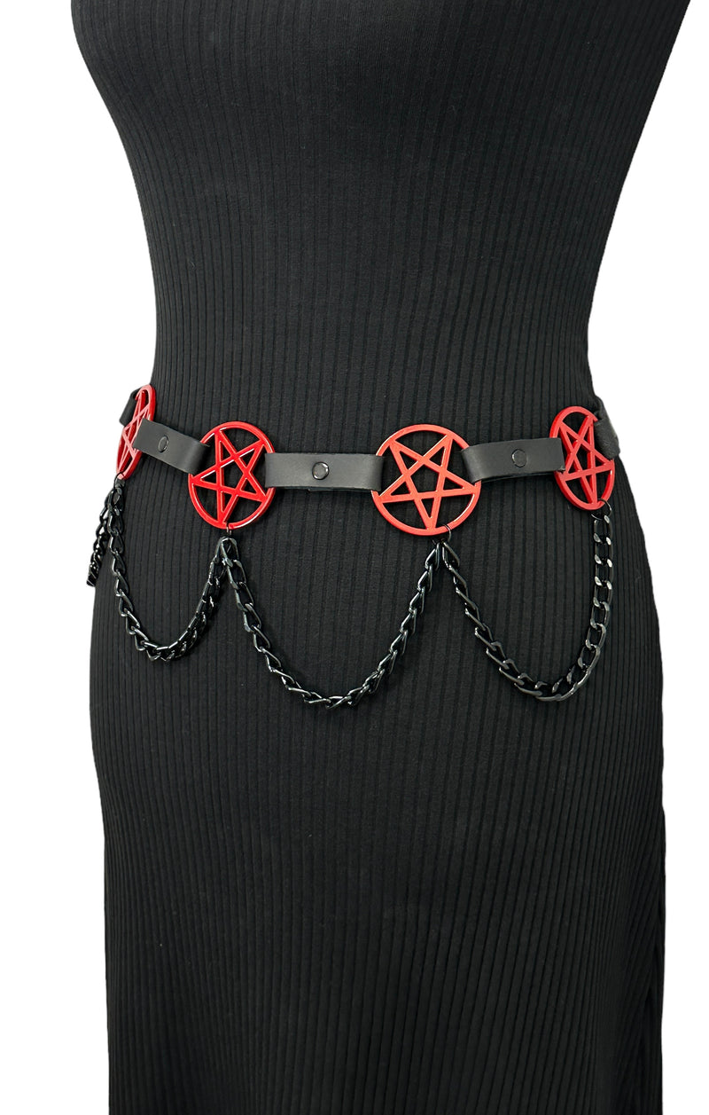 Pentagram Link Belt With Chain Red Penta