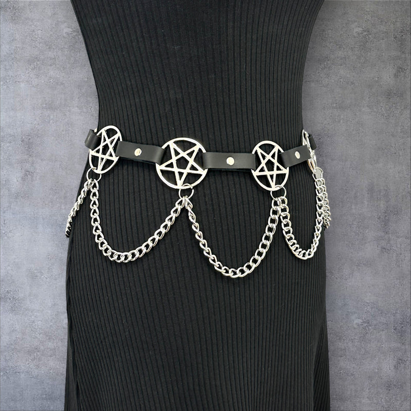 Pentagram Link Belt With Chain Silver Penta