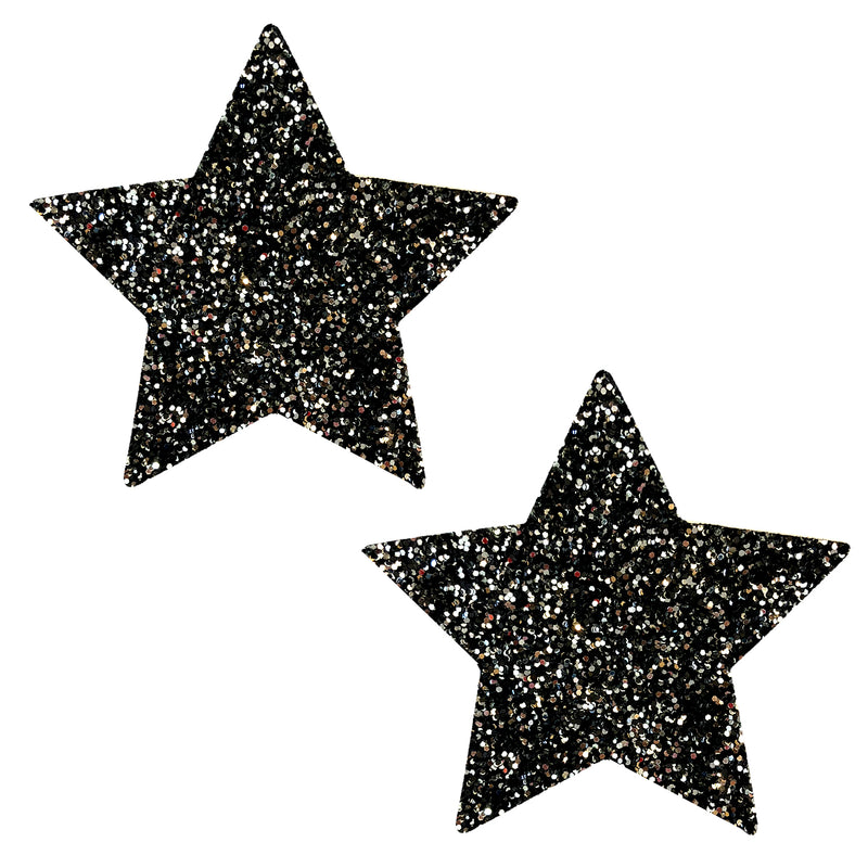 Super Sparkle Tinsel Town Black With Silver Chunky Glitter Star Nipztix Pasties