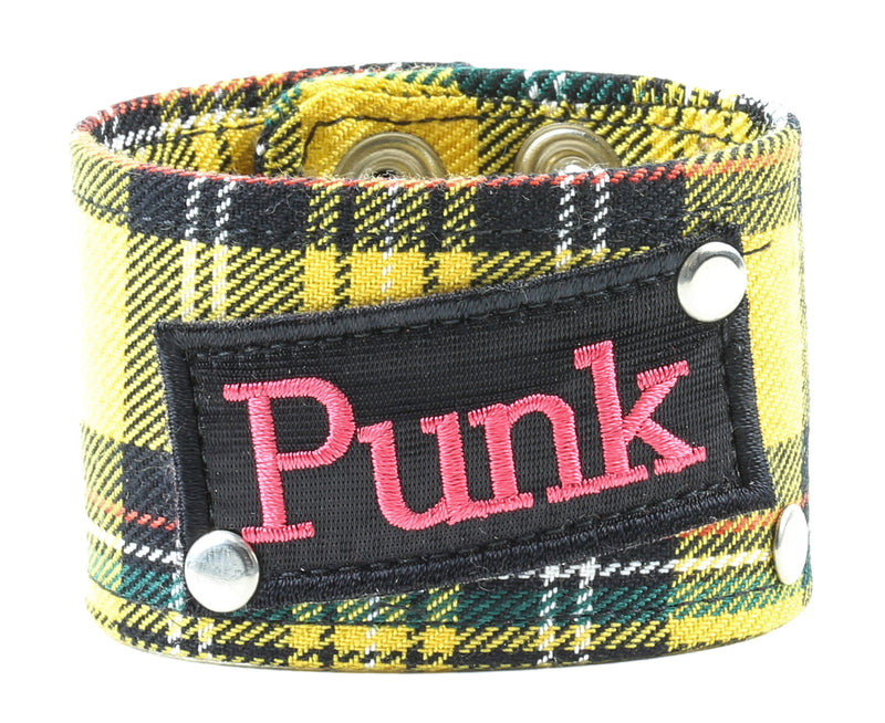 ASSORTED PLAID COLOR BRACELET WITH REBEL PATCH & STAR STUD, 1 3/4" WIDE