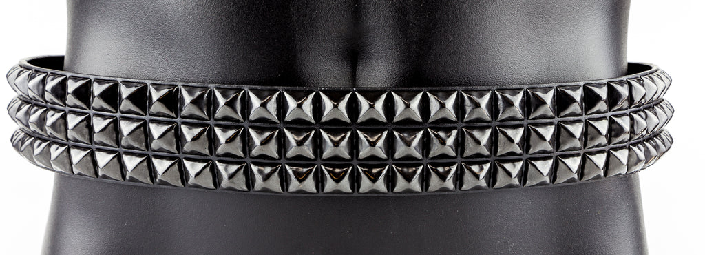 Three Row Pyramid Stud Belt Made In USA Genuine Leather Punk Goth