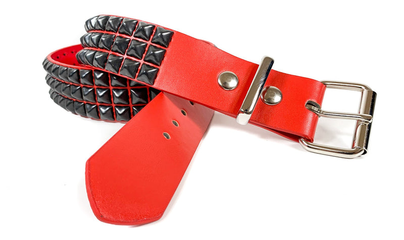 Red Vegan Gun Metal Studded  Punk Style Belt