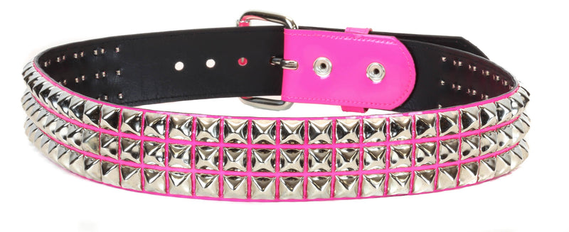 HOT PINK PATENT LEATHER THREE ROW STUDDED BELT