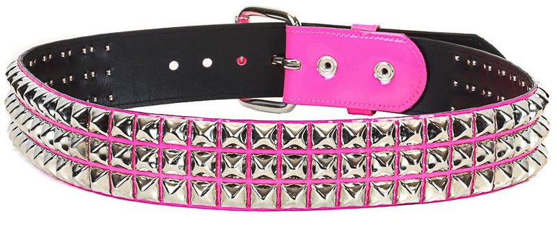 HOT PINK PATENT LEATHER THREE ROW STUDDED BELT