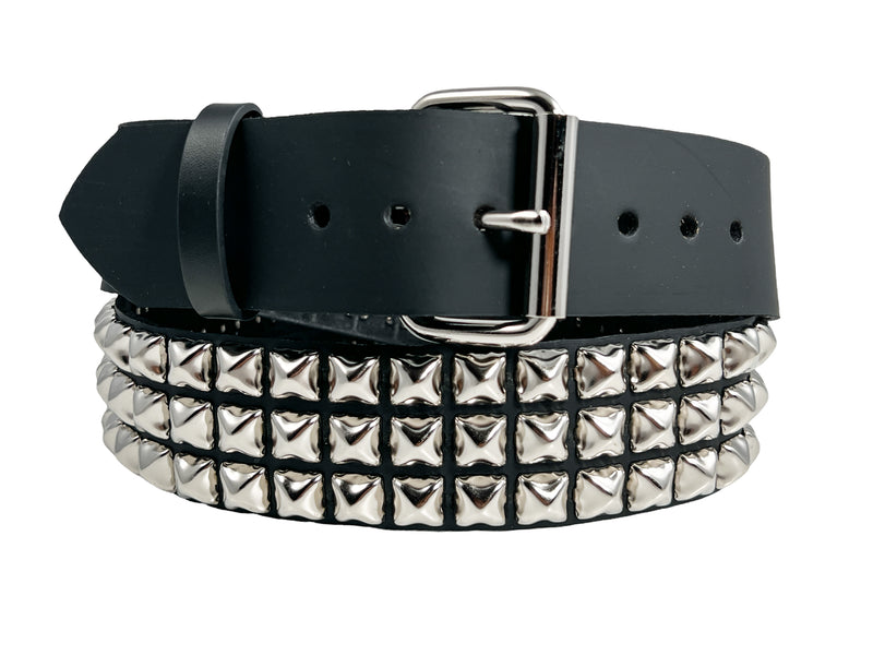 3 Row Studded USA Leather Belt Premium Quality GRADE A
