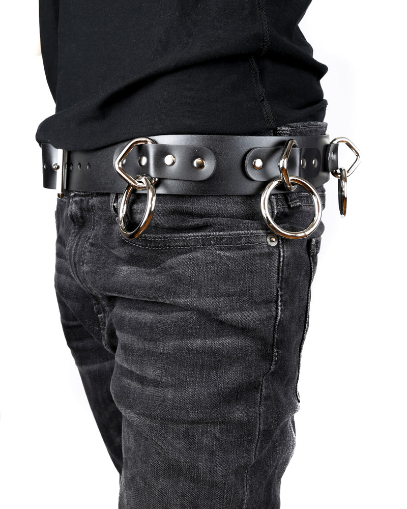 Bondage Belt Large Silver Ring Genuine Leather Wide Belt