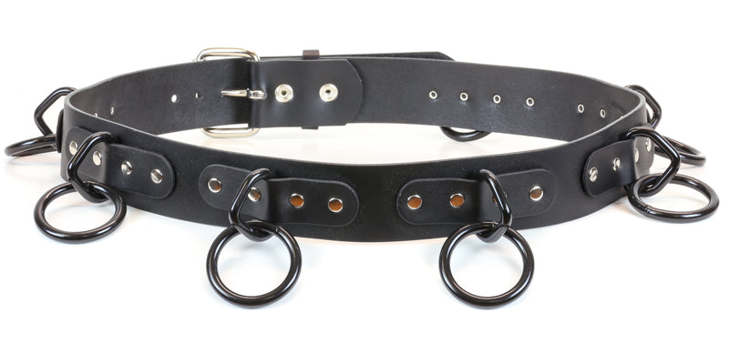 Black Ring Bondage Belt Genuine Leather