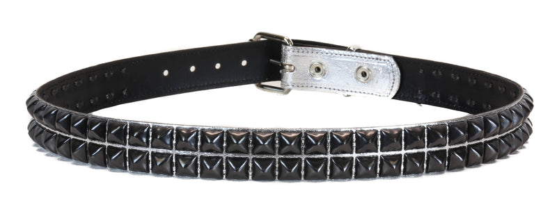 Silver Patent 2 Row Studded Punk Influenced Belt By Funk Plus