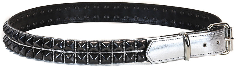 Silver Patent 2 Row Studded Punk Influenced Belt By Funk Plus