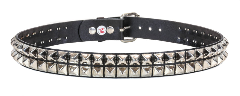 Two Row Pyramid Studded Heavy Duty Black Leather Belt GRADE A