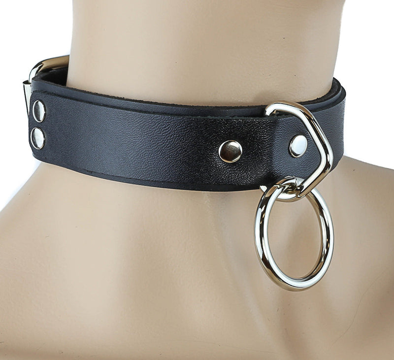 Bondage Leather Choker With Silver O Ring