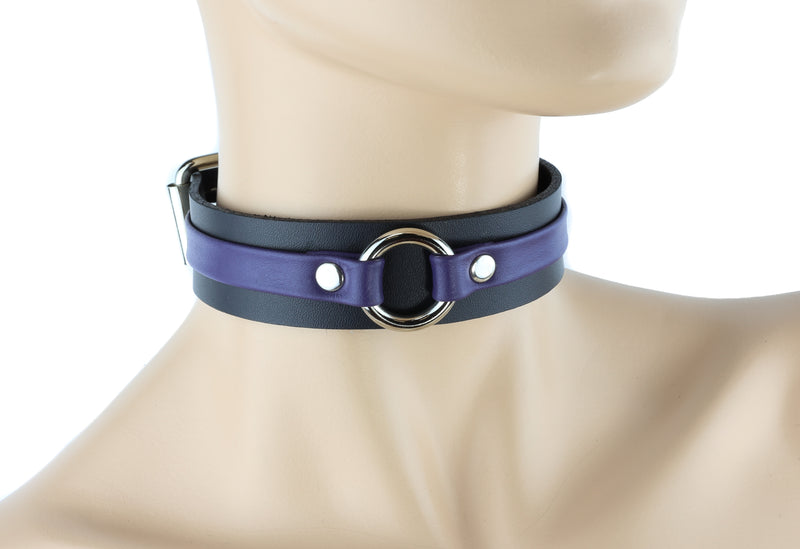 Purple-banded Bondage Choker with Silver Ring
