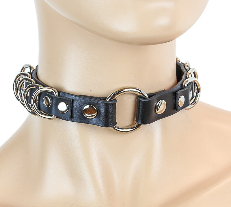 Black Choker with Multiple Clasps and Small RIng