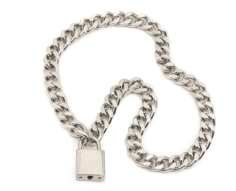 Silver Square Padlock Necklace Pendant Diamond Cut Cuban Chain