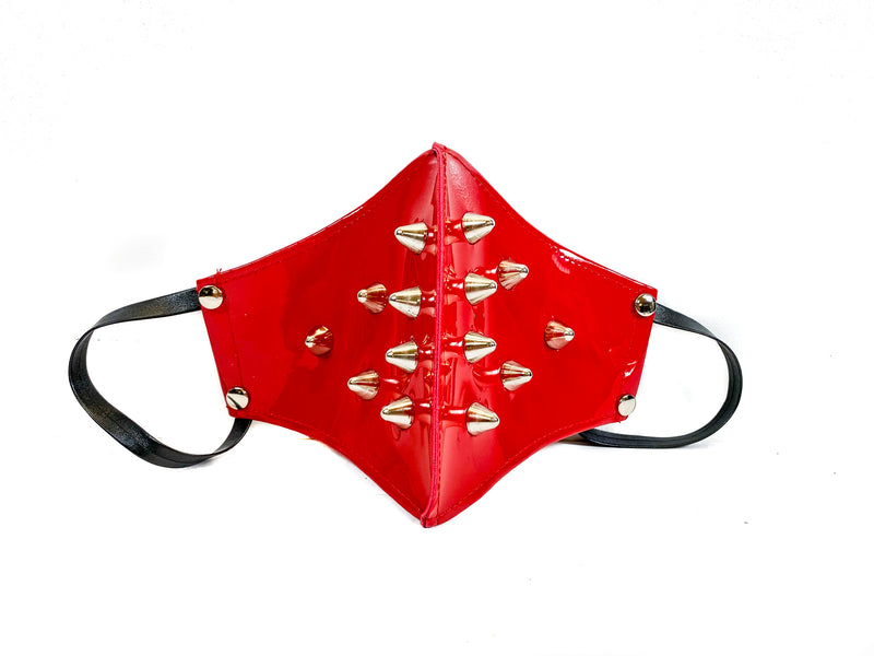 UK77 Studded Red Patent Face Mask Mouth Cover Face Cover Mask