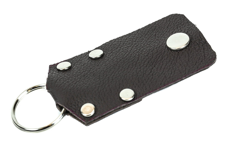 Soft Lamb Skin Leather Pick Holder Key Ring Snap Covered Brown