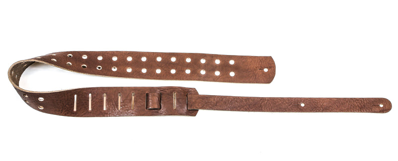 2 1/4" Wide Double Hole Dark Brown Saddle Cowhide Classic Guitar Strap