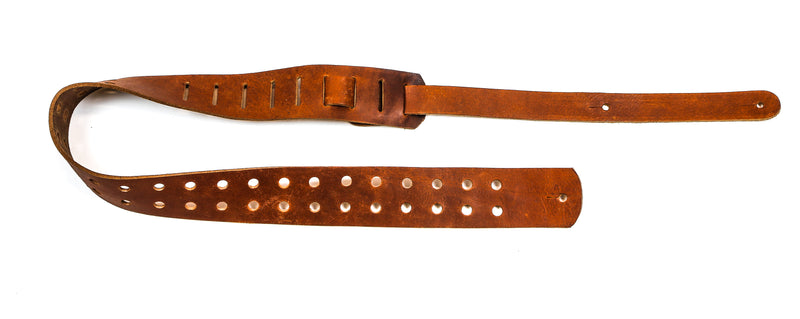 2 1/4" Wide Double Hole Tan Saddle Cowhide Classic Guitar Strap