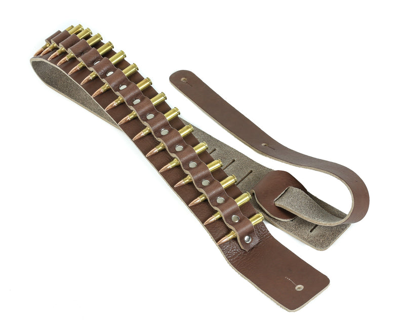 2 1/4" Wide .223 Brass Real Bullet Brown Saddle Classic Guitar Strap