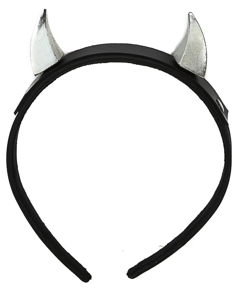 Black Headband with Silver Horns