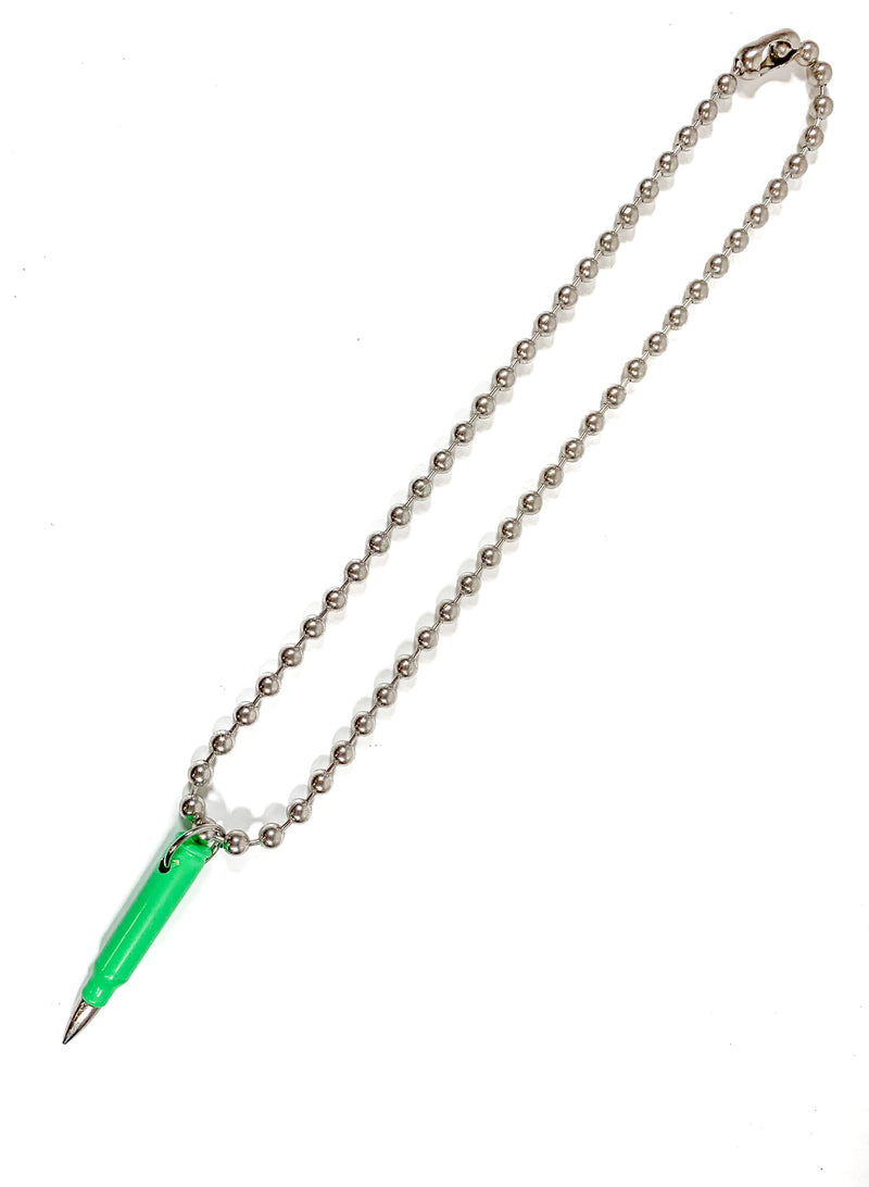 M16 2 1/4" Large Real Green Shell Nickel Tips Ball-chain Pendant