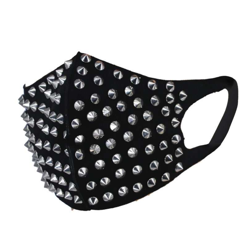 Black  Cone Studded Face Mask Mouth Cover Face Cover Mask With Filter Pocket