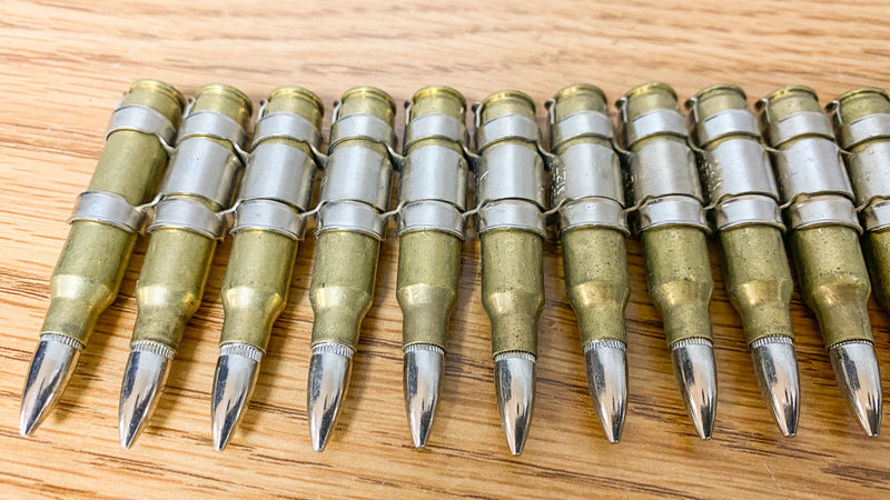 Black M16 .223 Caliber Bullet Belt Brass  Shell Nickel Tips Nickel 'X' Link