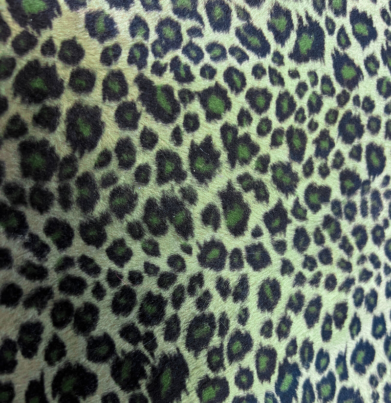 Fuzzy Furry Green Leopard Heavy Fabric