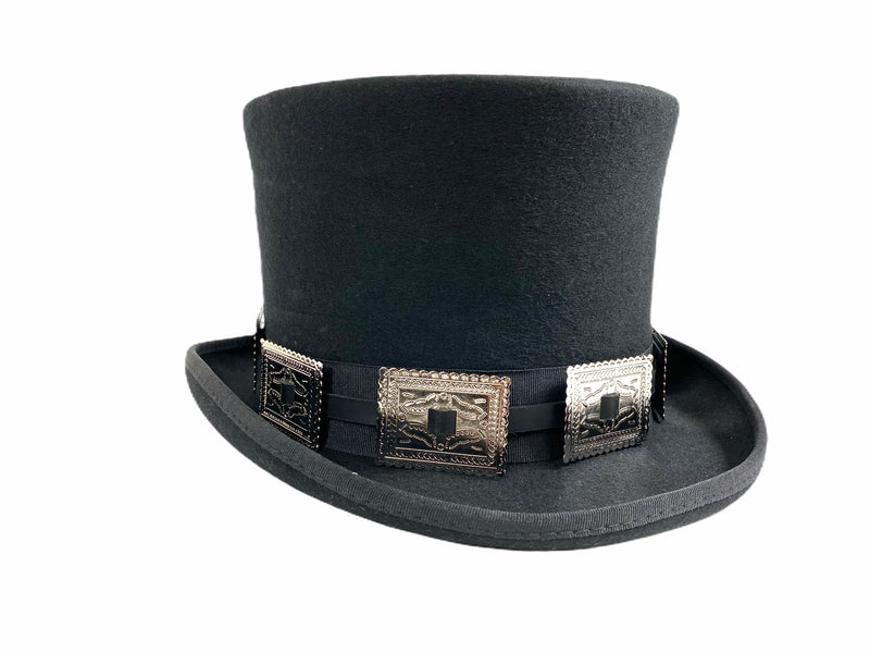 Wool Felt Top Hat Steampunk Topper Victorian Mad Hatter Square Concho Band