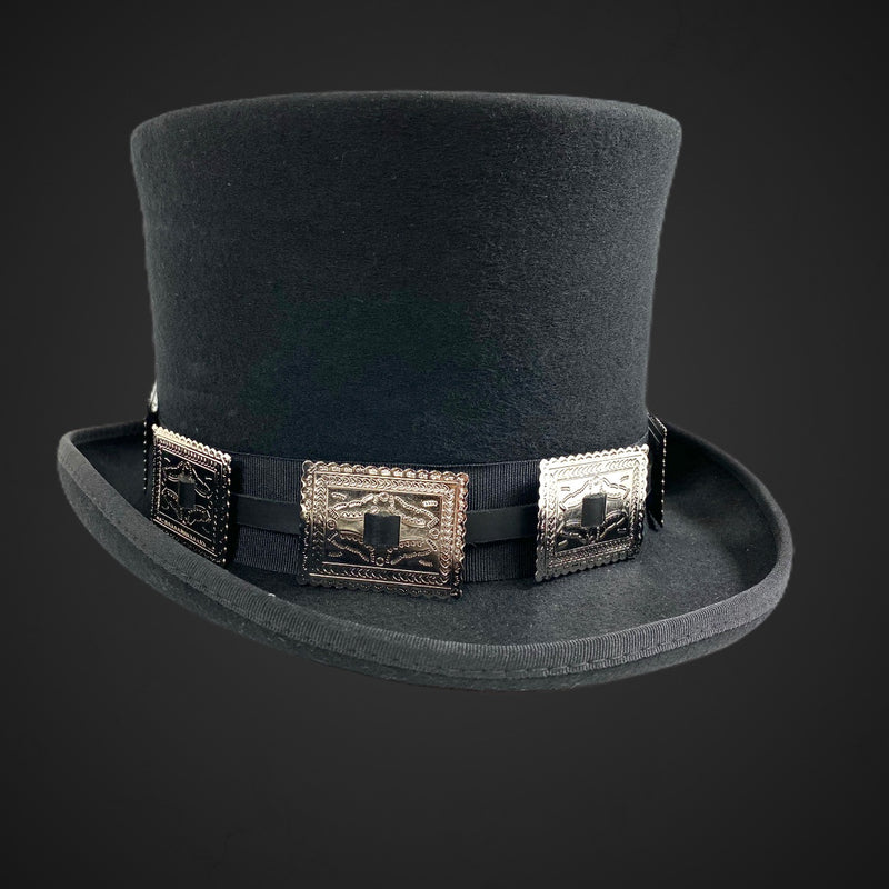 Wool Felt Top Hat Steampunk Topper Victorian Mad Hatter Square Concho Band