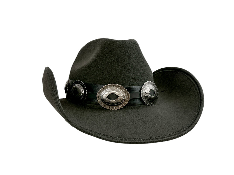 Cowboy Hat  Wide Brim Antique Silver Western Oval  Conch Western Leather Band