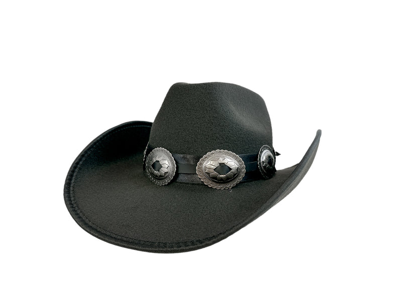 Cowboy Hat  Wide Brim Antique Silver Western Oval  Conch Western Leather Band