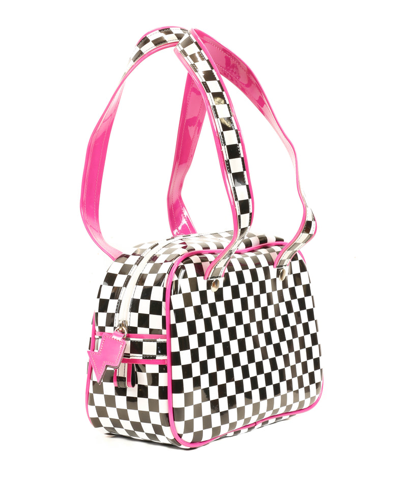 Checkered Board  Bowler Bag Long Handle