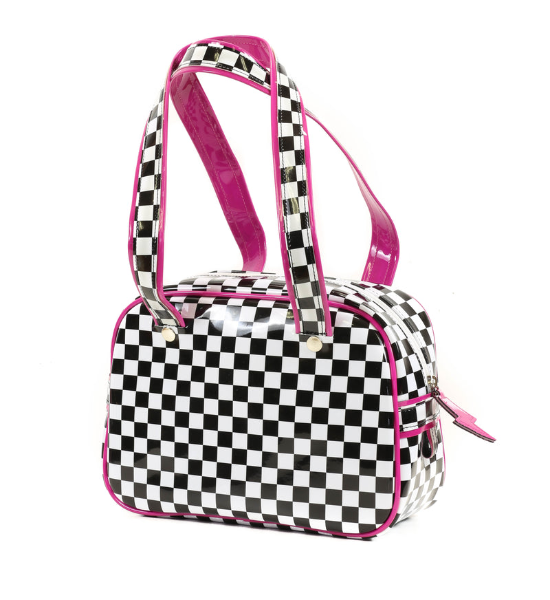 Checkered Board  Bowler Bag Long Handle