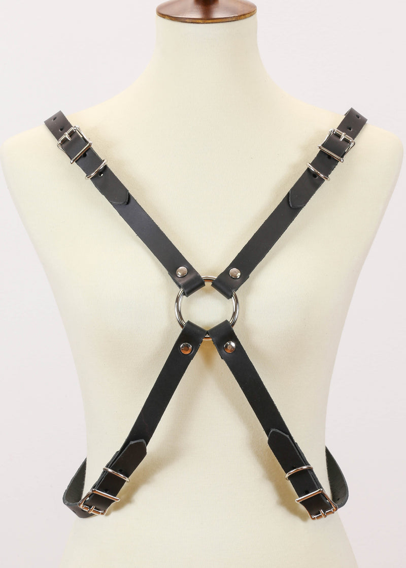 Genuine Leather Cross 'X' Harness Buckle Straps