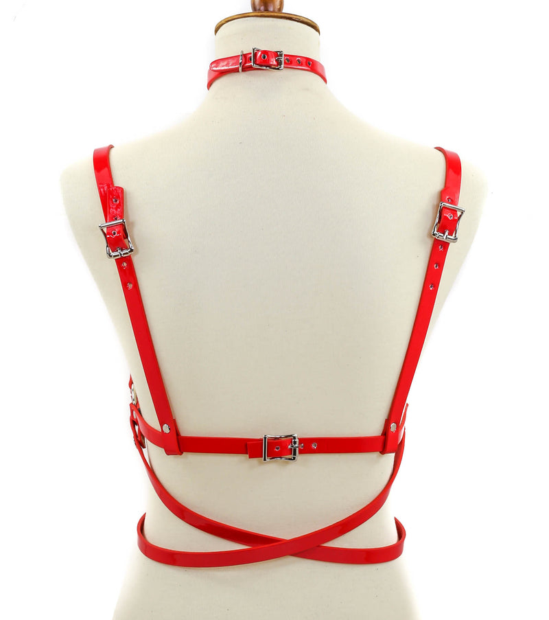Red Bra Straps  Style Vegan Leather Harness With Belt