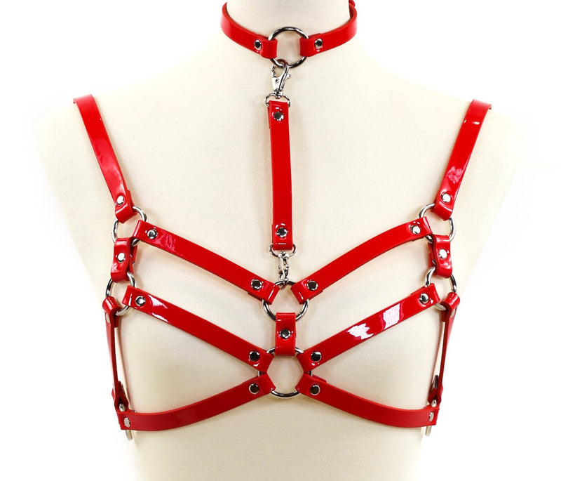 Red  Bra Straps  Style Vegan Leather Harness