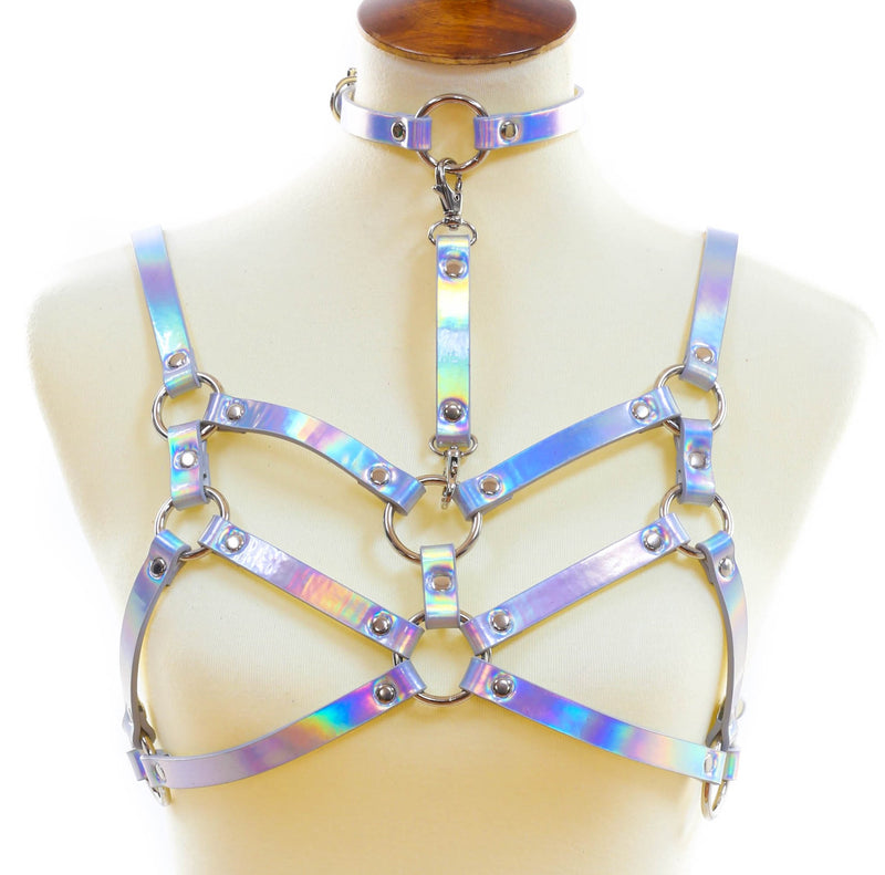 Silver Rainbow Bra Straps  Style Vegan Leather Harness