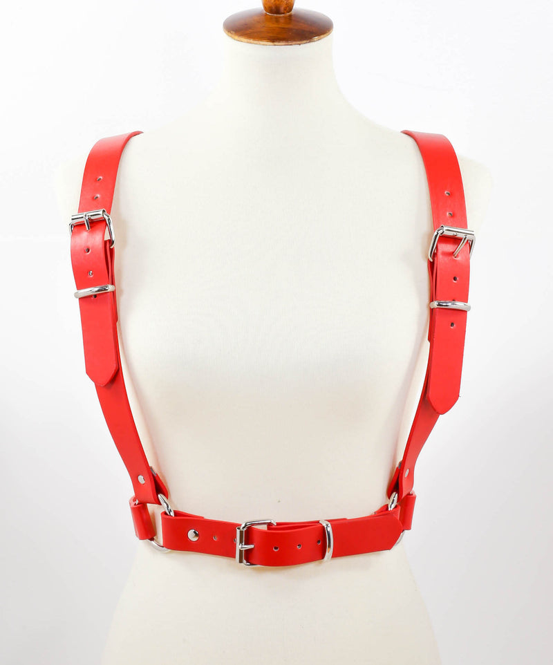 Red Suspender Style Vegan Leather Harness