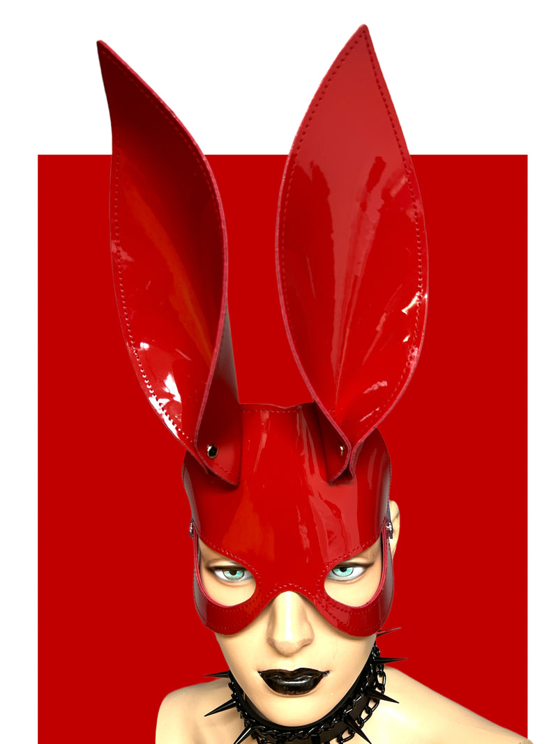 Red Patent Shiny  Bunny Ears Exotic face Mask
