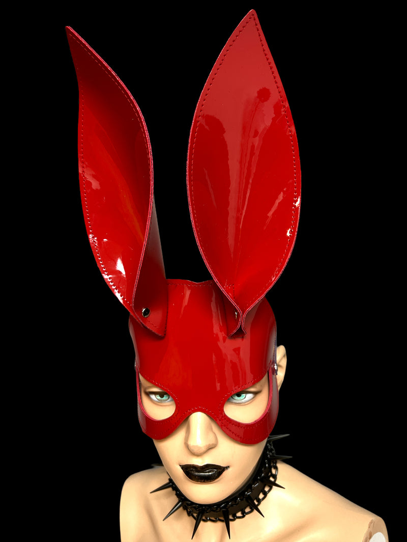 Red Patent Shiny  Bunny Ears Exotic face Mask