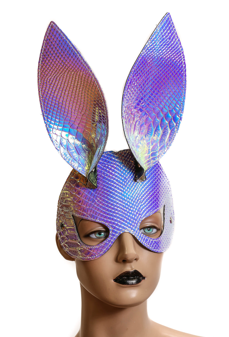 Snake Rainbow Patent Shiny  Bunny Ears Exotic face Mask
