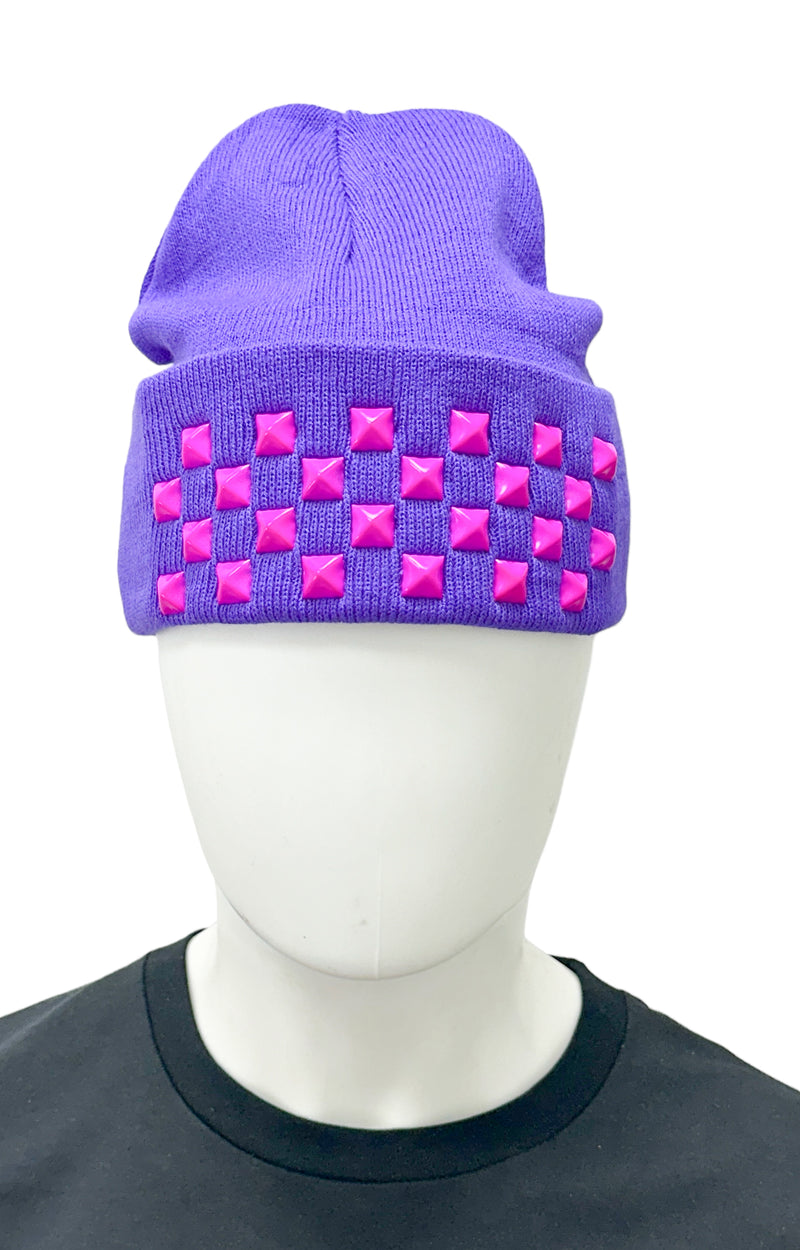 PURPLE BEANIE WITH PINK STUD
