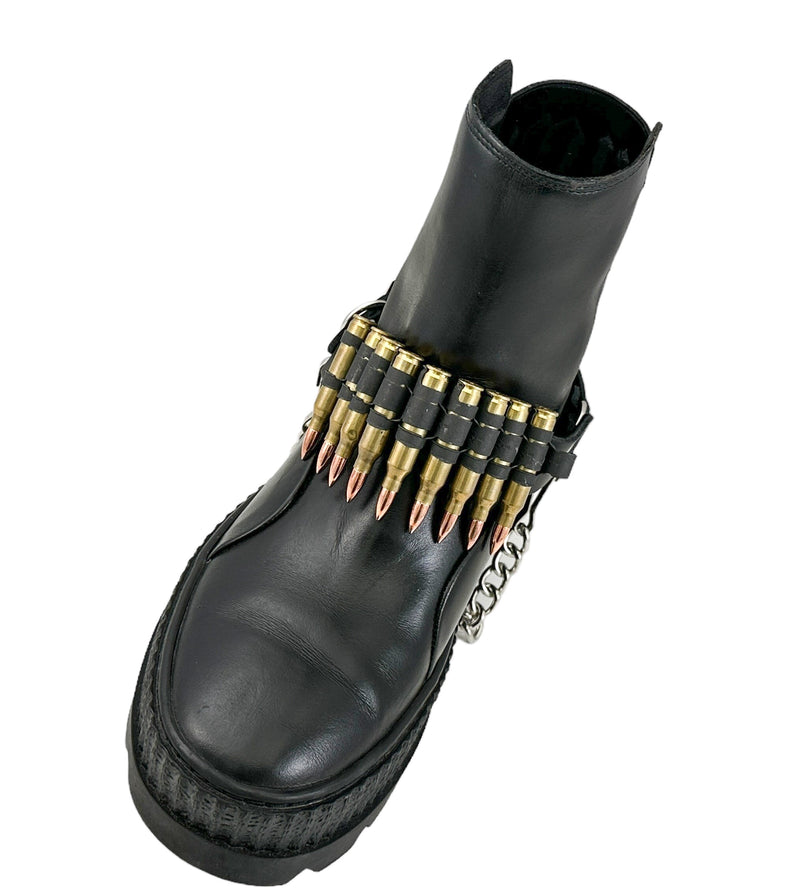 LINKED  BULLET BOOTSTRAP OVER LEATHER