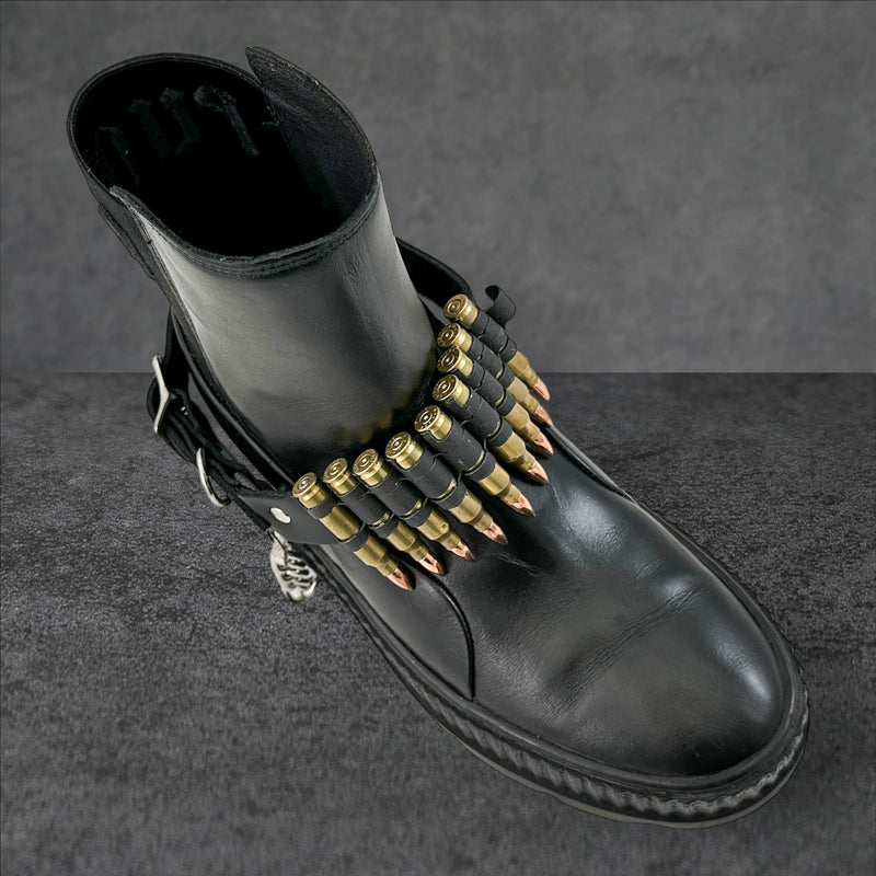 LINKED  BULLET BOOTSTRAP OVER LEATHER