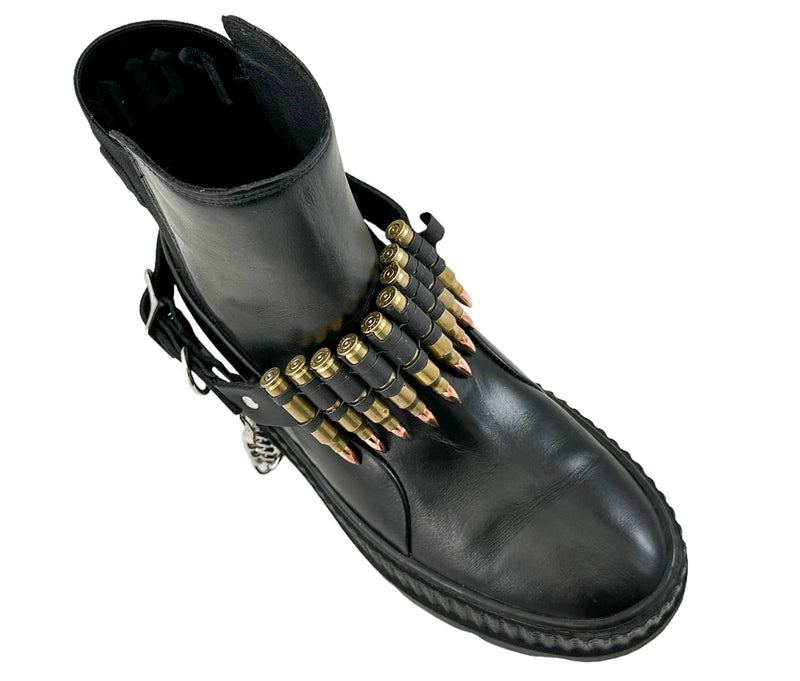 LINKED  BULLET BOOTSTRAP OVER LEATHER