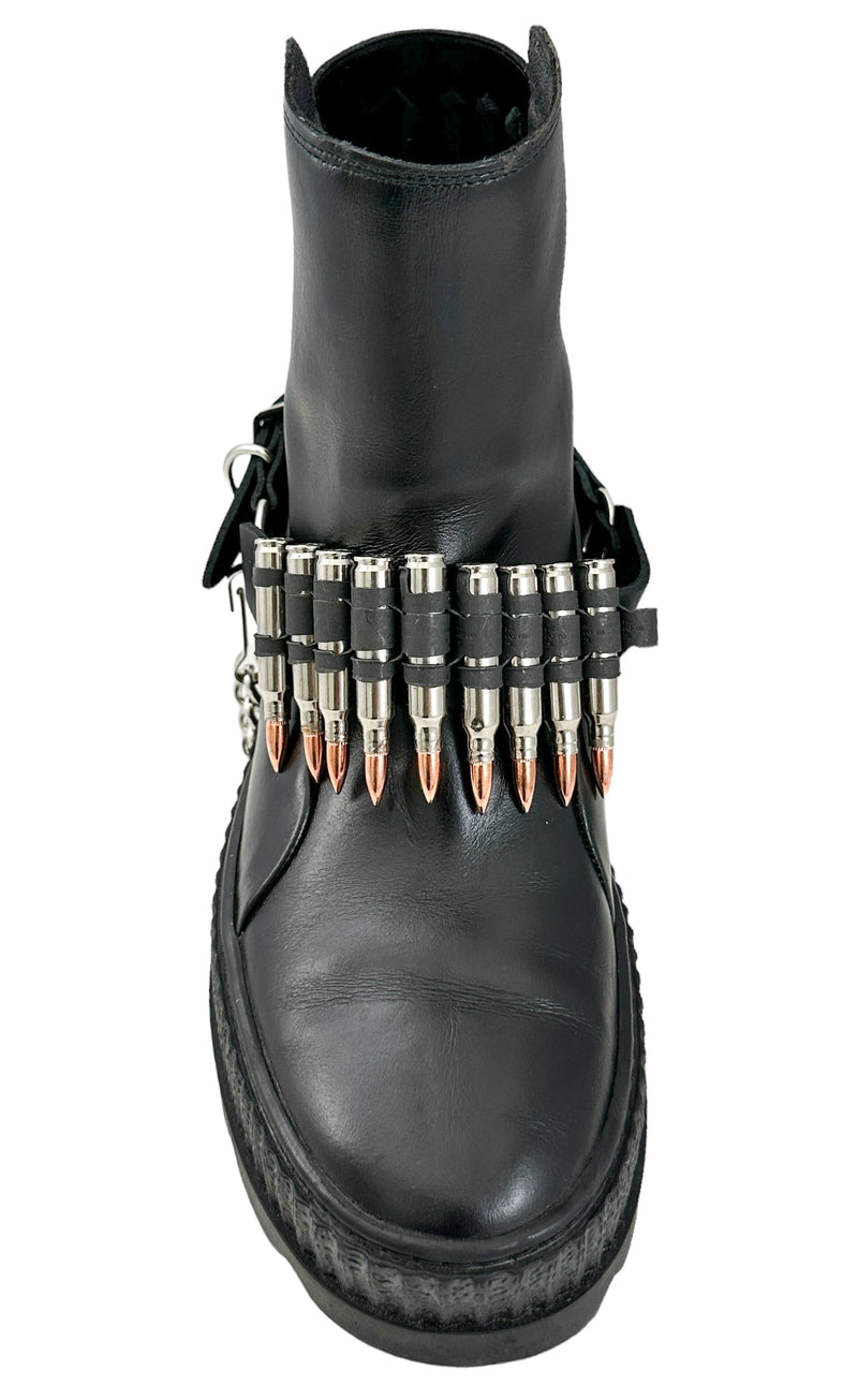 LINKED  BULLET BOOTSTRAP OVER LEATHER